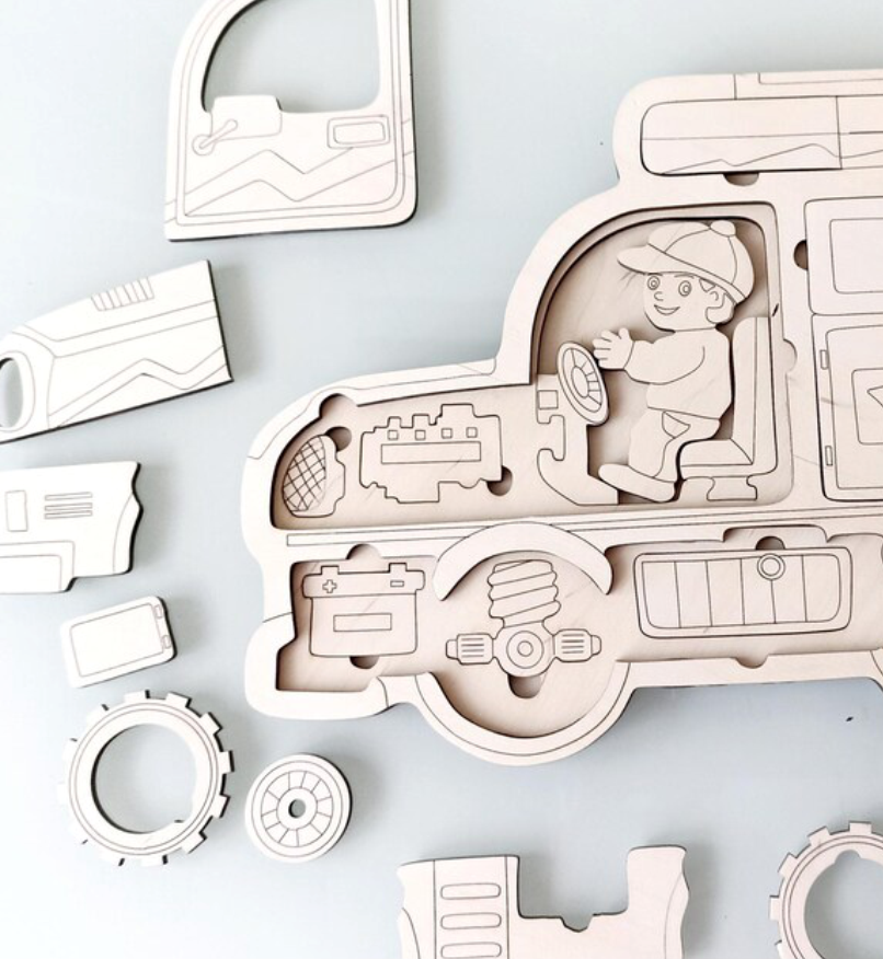 Puzzle em Madeira – Veículo 3D Interativo