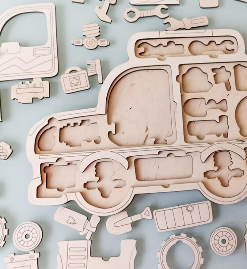 Puzzle em Madeira – Veículo 3D Interativo